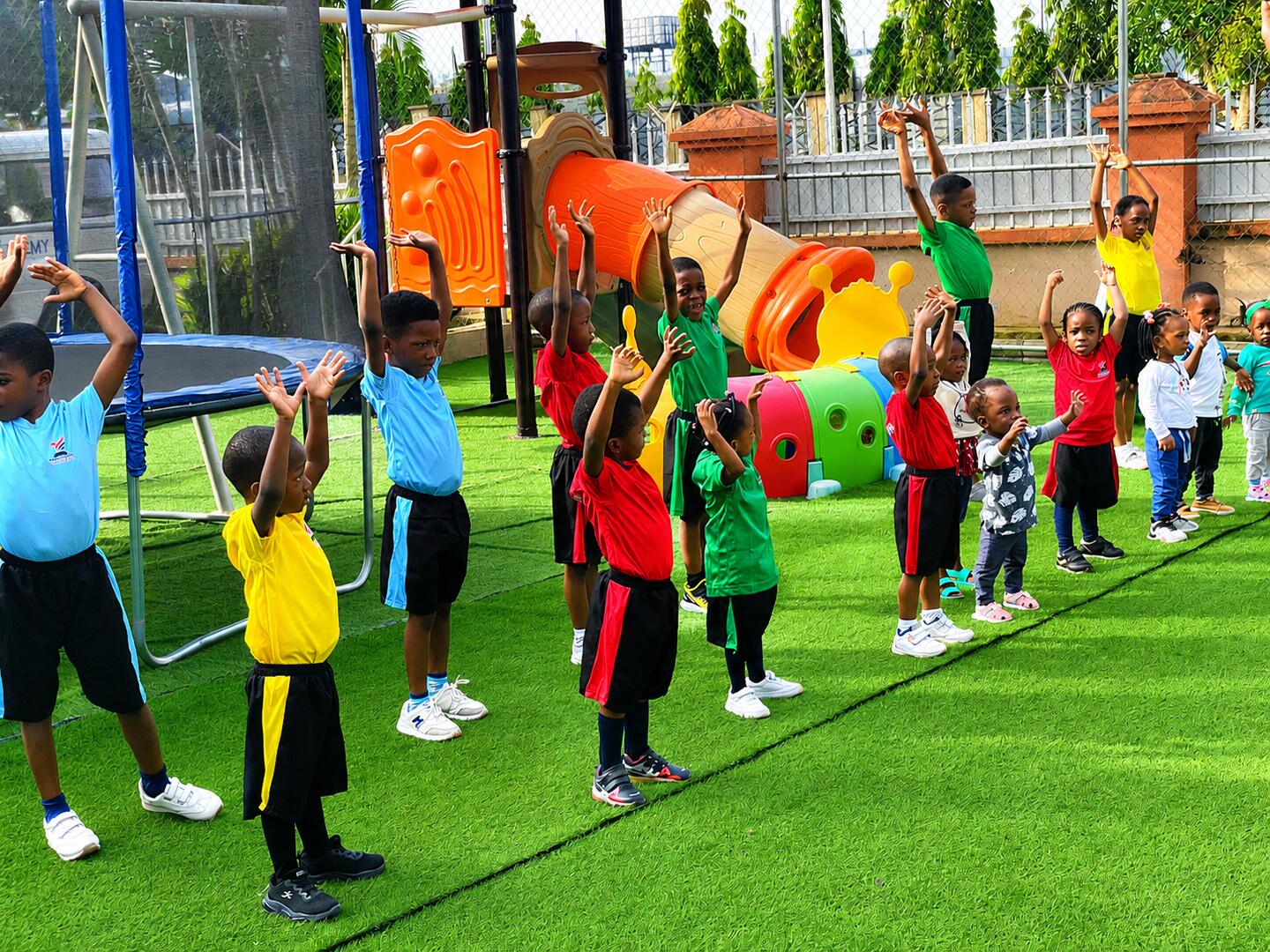 Pupils enjoying outdoor exercise on the playground