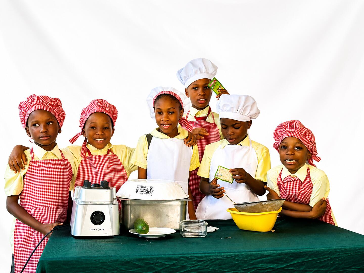 Pupils in a cooking class with a blender