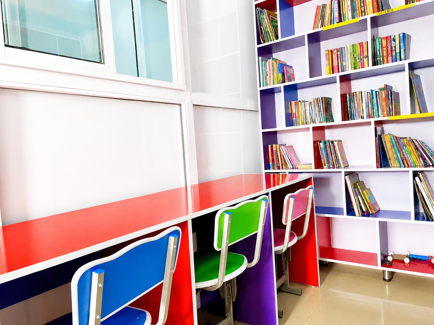 A welcoming library with books and seating
